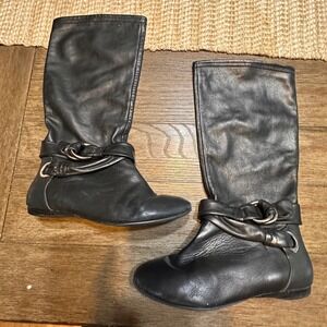 B Mackowsky‎ BFREBAY Black Leather Tall Boots 8W Wide Calf Buckle Accent Flat